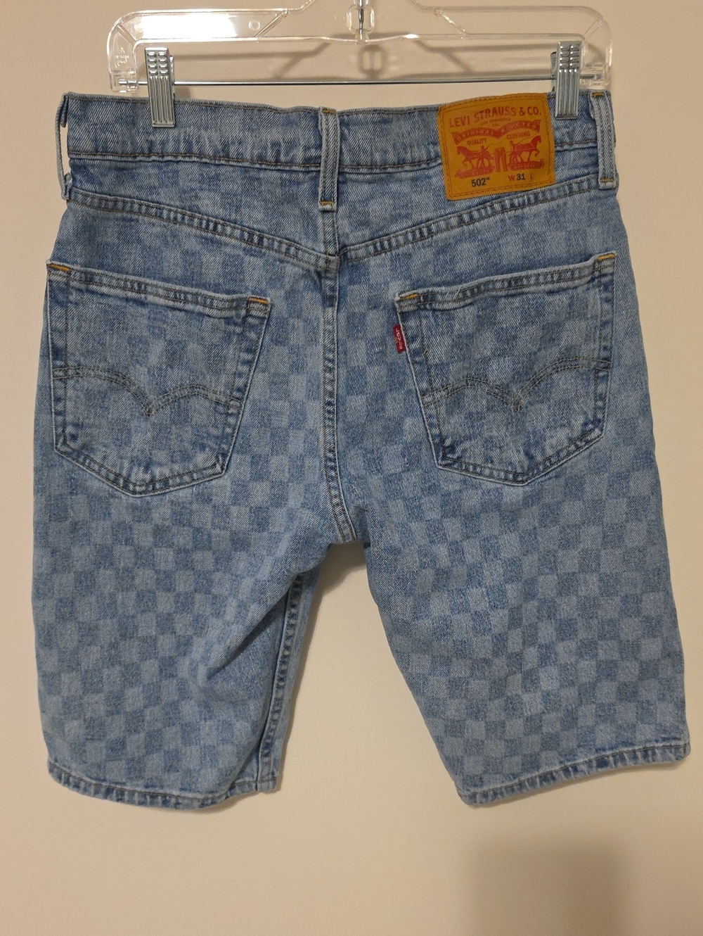 Levi's Checkerboard Denim Shorts Mens 31 Waist Light Blue 502